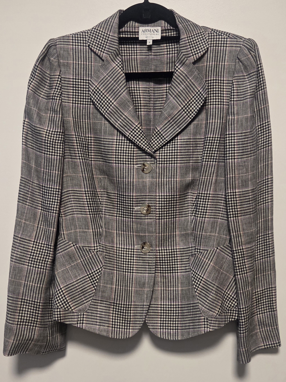 Armani Collezioni Linen Women's Tailored Blazer with Subtle Pink Windowpane.